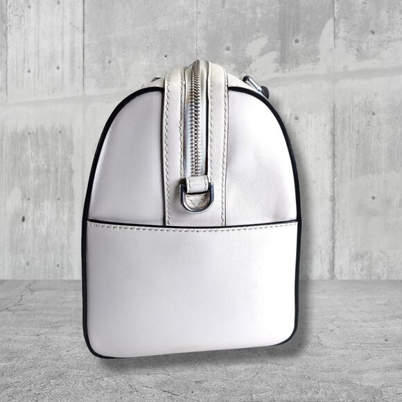 Michael Kors Mercer Medium Duffel Satchel White Center Stripe Leather Bag - Picture 2 of 16